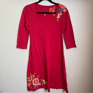 Johnny Was red A line embroidered dress cotton